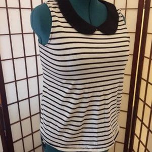 Striped round collar black and white tank top